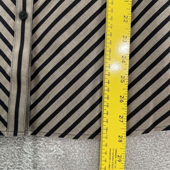 Foxcroft Top Womens 18 Brown Black Striped Button Up Shirt Non-Iron Long Sleeve - Picture 9 of 12